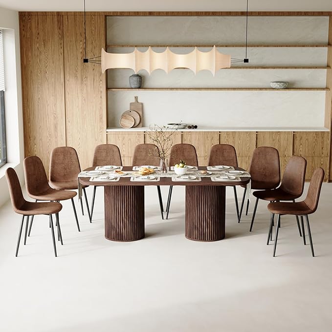 79" Dining Table Set for 10,Large Rectangular Kitchen Table Set for 10 with Cushioned Chairs,Modern Mid-Century Wood Dining Room Table Set for 10,Ideal for Dining & Gatherings (Walnut)