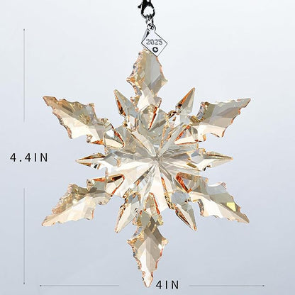 2025 Edition Crystal Snowflake Ornament Christmas Tree Ornament Home Decor Gift (2025-Champagne)