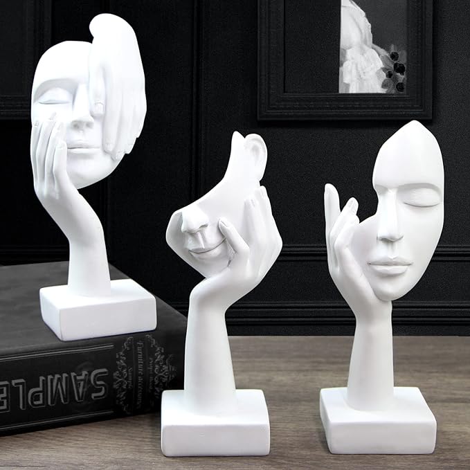 3 Pcs Thinker Statue,Modern Home Resin Sculptures,Decorative Objects Collectible Figurines for Home Office Bookshelf Desktop Decor(White)
