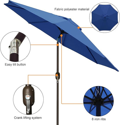 Blissun 9' Outdoor Patio Umbrella, Outdoor Table Umbrella, Yard Umbrella, Market Umbrella with 8 Sturdy Ribs, Push Button Tilt and Crank
