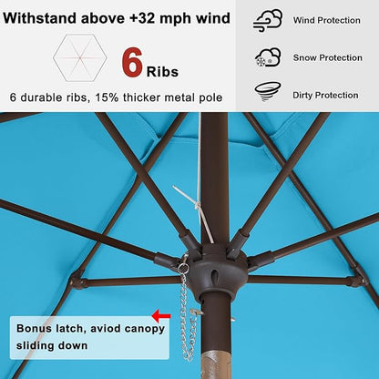 ABCCANOPY 7.5ft Scalloped Patio Umbrella, Outdoor Table Umbrella with Tilt and Crank, Fiberglass Ribs Deck Umbrella for Patio, Pool, Garden, Picnic (Turquoise)