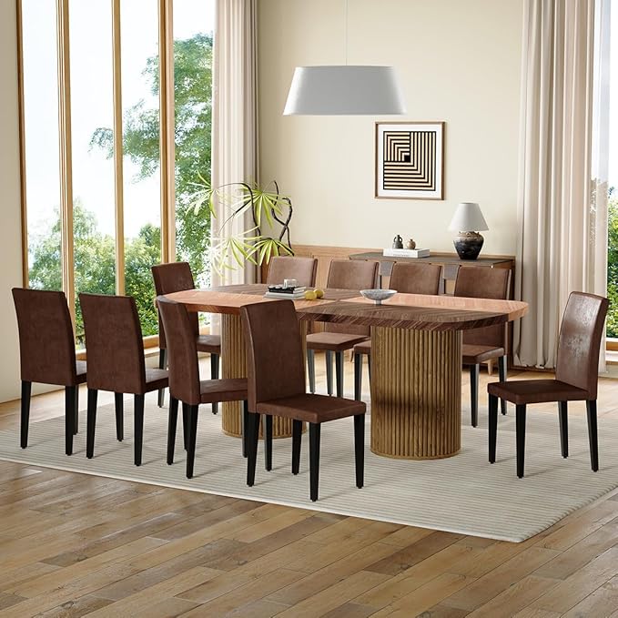 Dining Table Set for 10,Large 79" Rectangular Kitchen Table Set for 10 with Cushioned Chairs,Modern Mid-Century Wood Dining Room Table Set for 10,Ideal for Dining & Gatherings