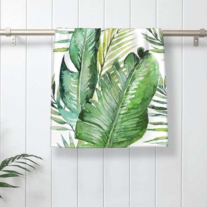 Palm Hand Towels Set of 2 Small Decorative Kitchen Dish Guest Towels Absorbent 15.7x27.5 Green Palm Leaves