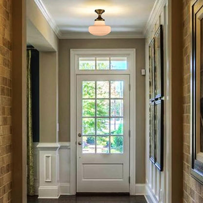 CLAXY Modern Gold Schoolhouse Ceiling Light Semi-Flush Mount Ceiling Light Fixture Milk Glass Lamp for Hallway Entryway Bedroom Kitchen