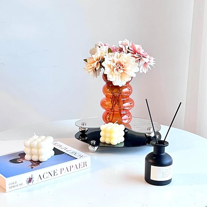 BLOFLO Transparent Glass Hydroponic Flower Vase, 7-Inch Orange Glass Vase, Four-Layer Geometric Glass Floral Vase for Home Décor, Modern Bubble Glass Vase for Home Office Wedding Table (Orange)