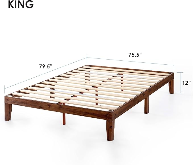 Mellow 12" Solid Wood Platform Bed Frame with Classic Wooden Slat (No Box Spring Needed), King, Espresso