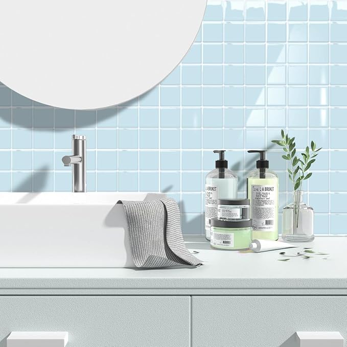 Alwayspon 10 Sheets 10"x10" Blue 3D Vinyl Backsplash Tiles, Self-Adhesive Peel and Stick Wall Tile Stickers Stick on Subway Tiles for Kitchen Bathroom Wall