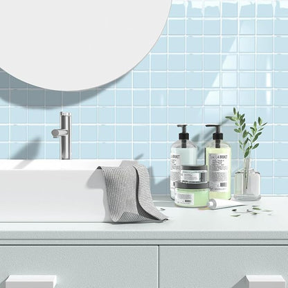 Alwayspon 10 Sheets 10"x10" Blue 3D Vinyl Backsplash Tiles, Self-Adhesive Peel and Stick Wall Tile Stickers Stick on Subway Tiles for Kitchen Bathroom Wall