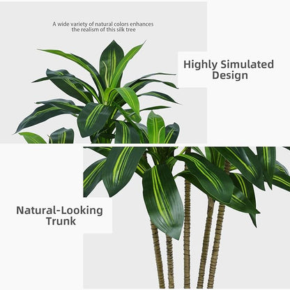 Artificial Dracaena Tree 6FT - Faux Tree with Gray Tall Planter - Fake Tropical Yucca Floor Plant in Pot - Artificial Silk Tree for Home Office Living Room Decor Indoor