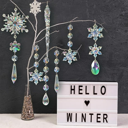 48pcs Christmas Crystal Ornaments for Tree - Iridescent Christmas Tree Ornaments Acrylic Snowflakes Drop Icicle Pendants Hanging Ornaments for Xmas Trees Winter Holiday Frozen Party Decorations