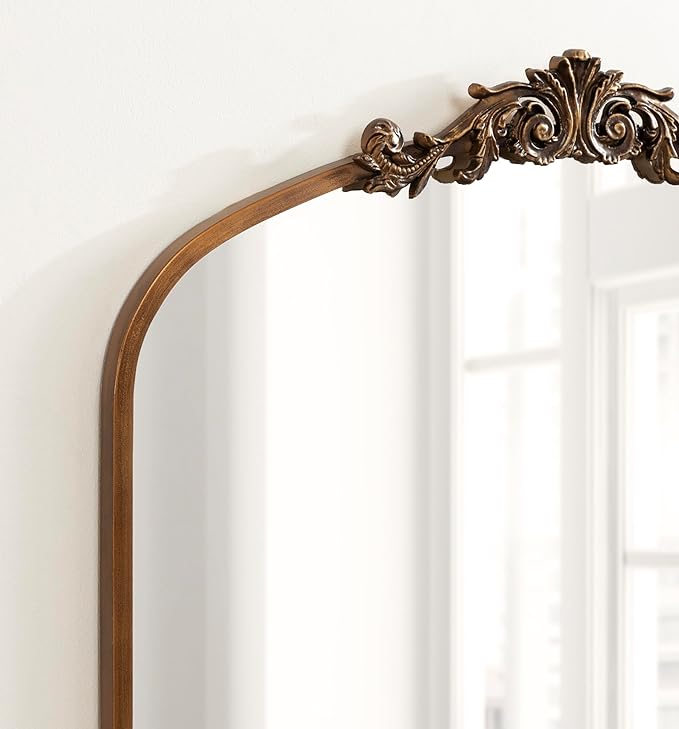 Kate and Laurel Arendahl Ornate Traditional Square Arched Mirror; 28 x 30; Antique Gold; Decorative Baroque Style Arch Vintage Mirror with Wide Frame and Crown