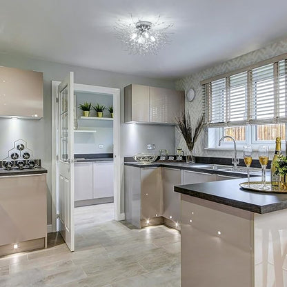 HMVPL Chrome Crystal 4-Light Mini Firework Ceiling Light Fixture, Modern Sputnik Chandelier, Suitable for Bedroom, Kitchen, Hallway, Closet, Dining Room