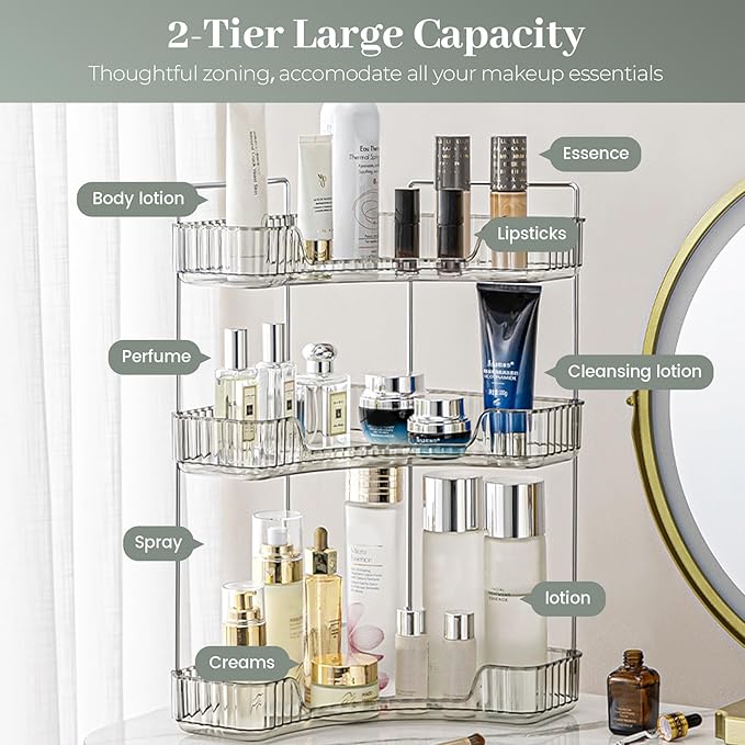 Aveniee Corner Bathroom Counter Organizer, Bathroom Countertop Shelf Makeup Organizer for Vanity Perfume Corner Storage (3 Tiers, Grey)