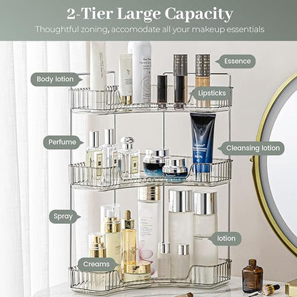 Aveniee Corner Bathroom Counter Organizer, Bathroom Countertop Shelf Makeup Organizer for Vanity Perfume Corner Storage (3 Tiers, Grey)