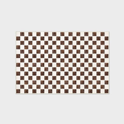 EVERGRACE Checkered Plaid Area Rug 5x7, Soft Fuzzy Faux Wool Rugs Washable Anti Slip Rugs Large Rug for Entryway Bedroom Living Room Hallway Kitchen Dining Room and Laundry Room, Dark Brown and White