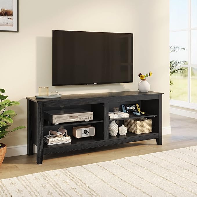 Panana TV Stand, Classic 4 Cubby TV Stand for 60 inch TV, Entertainment Center Media Television Stand for Living Room Bedroom (Black, 55 inch)