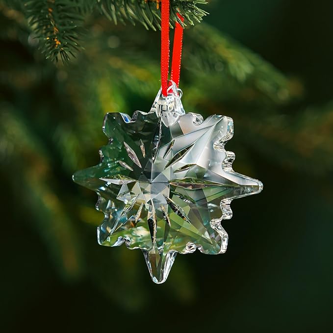 2025 Clear Crystal Snowflake Ornaments for Christmas Tree 3.15" Glass Crystal Star Ornament for Tree