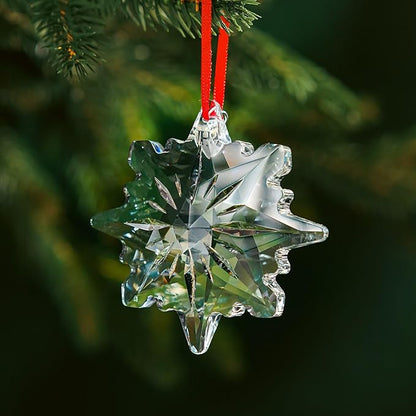 2025 Clear Crystal Snowflake Ornaments for Christmas Tree 3.15" Glass Crystal Star Ornament for Tree