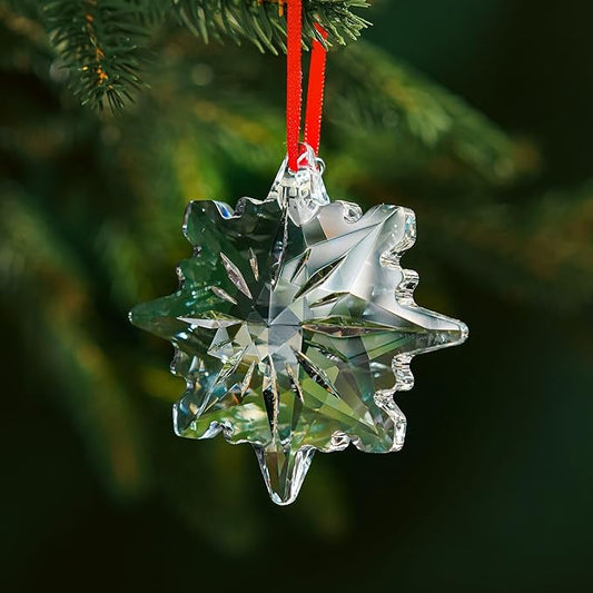 2025 Clear Crystal Snowflake Ornaments for Christmas Tree 3.15" Glass Crystal Star Ornament for Tree