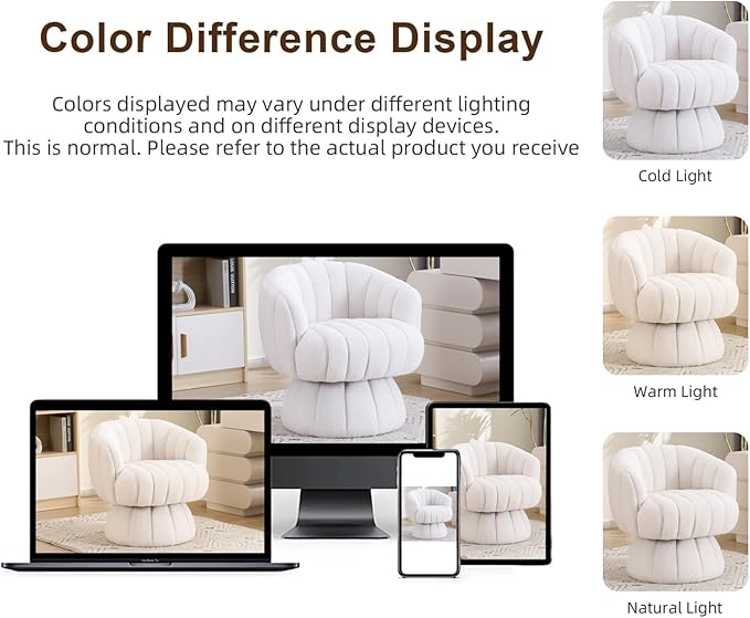 Vanity 360-Degree Swivel Accent Chair - Mid Century Modern Plush Round Makeup Chair, Relaxing Comfy Lounge Arm Chairs, Idear for Living Room, Bedroom (Grey, Velvet Fabric)