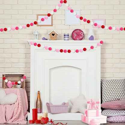 MARFOREVER 4 Pack 26.3 Feet Pink Christmas Decorations Red Pink White Pom Pom Garlands Christmas Felt Ball Hanging Supplies for Xmas Valentine's Day Wedding Birthday Party Home Wall Decor