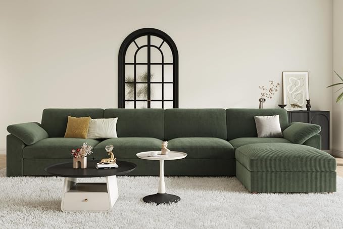 EASE MOOSE Oversized Sectional Sofa with Ottoman,Comfty L Shape Sectional Deep seat Modular Sofa,Cloud Couch for Living Room, Removable Cover,Green