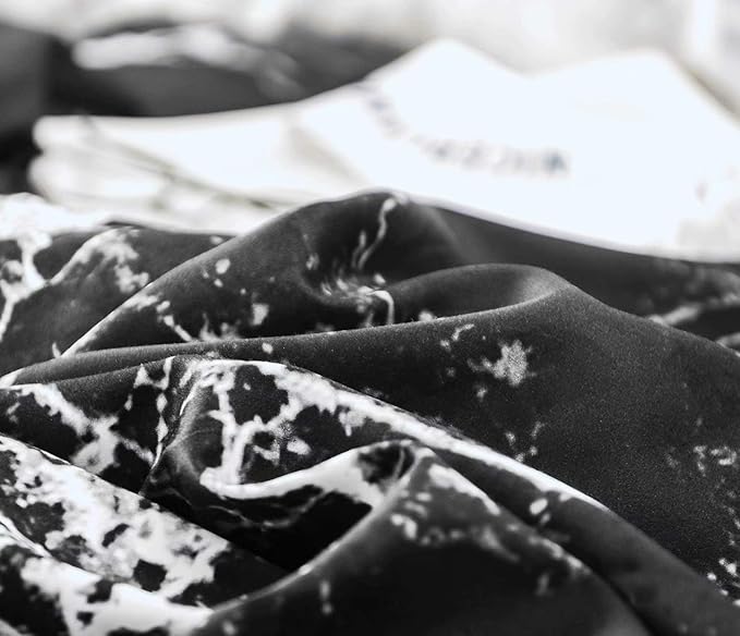 CLOTHKNOW Black Grey White King Size Comforter Set Marble Bedding Comforter Sets All Season Black Comforter Abstract Comforter with 2 x Pillow Cases