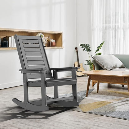 GREENVINES Outdoor Rocking Chairs | Set of 2 | Porch Rocker | HDPE Plastic | Grey | Oversized Rockers | High Back | Big & Tall | Ladder Back | for Patio Outside Backyard Balcony Garden