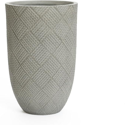 LuxenHome 22" H Concrete Tall Planters, Large Outdoor Indoor Decorative Plant Pots with Drainage Holes and Rubber Plug, Modern Gray Glen Pattern Round Flower Pot Planters for Home Garden Patio Porch