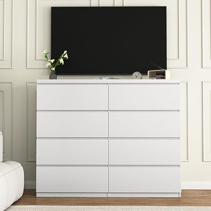 Dresser for Bedroom,Modern Large Wood Dresser,8 Chest of Drawers,Living Room,Hallway,Entryway,TV Stand Drawer Organizer(White)