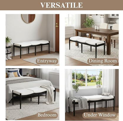 DUOMAY 55'' Modern Ottoman Bench, Chenille Upholstered Entryway Bench Bedroom Bench with Wood Legs, End of Bed Bench for Bedroom, Living Room, Corners, Kitchen, White