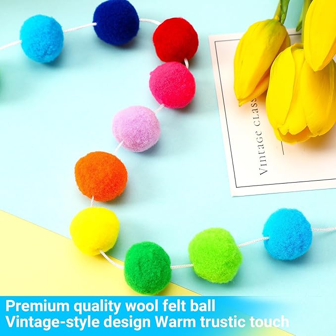 MARFOREVER 4 Pack 26.3 Feet Colorful Christmas Pom Pom Garland Decorations, 30 Balls Rainbow Felt Ball Garland Christmas Garlands Hanging Supplies for Xmas Tree Classroom Birthday Party Wall Decor