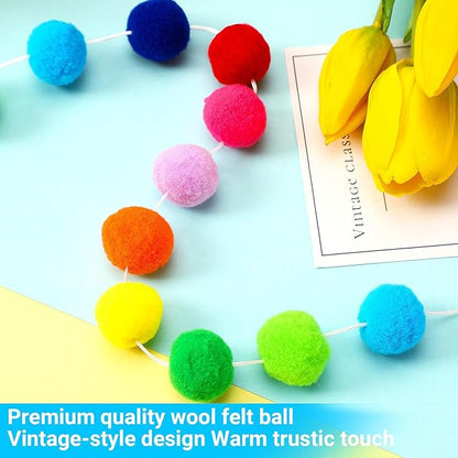MARFOREVER 4 Pack 26.3 Feet Colorful Christmas Pom Pom Garland Decorations, 30 Balls Rainbow Felt Ball Garland Christmas Garlands Hanging Supplies for Xmas Tree Classroom Birthday Party Wall Decor