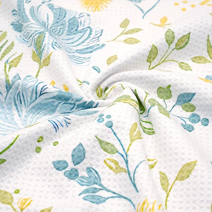 Eunzel Kitchen Tea Towel Quick Dry Microfiber Dish Towels with Hanging Loop, Serene Meadow Blooms