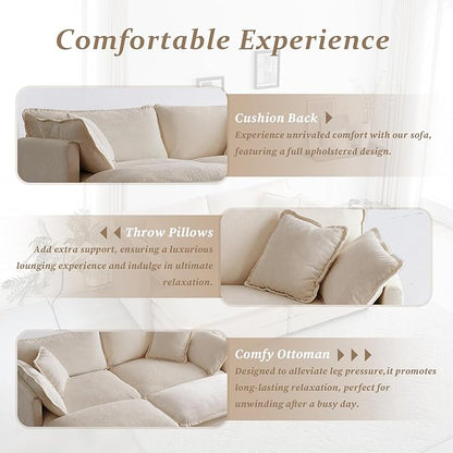 SoarFlash Chenille Sectional Sofa, Comfy Modular Coush Sofa with Ottoman, Modern 2 Seat Recliner Deep Seat Sofa Set for Living Room,Light Coffee