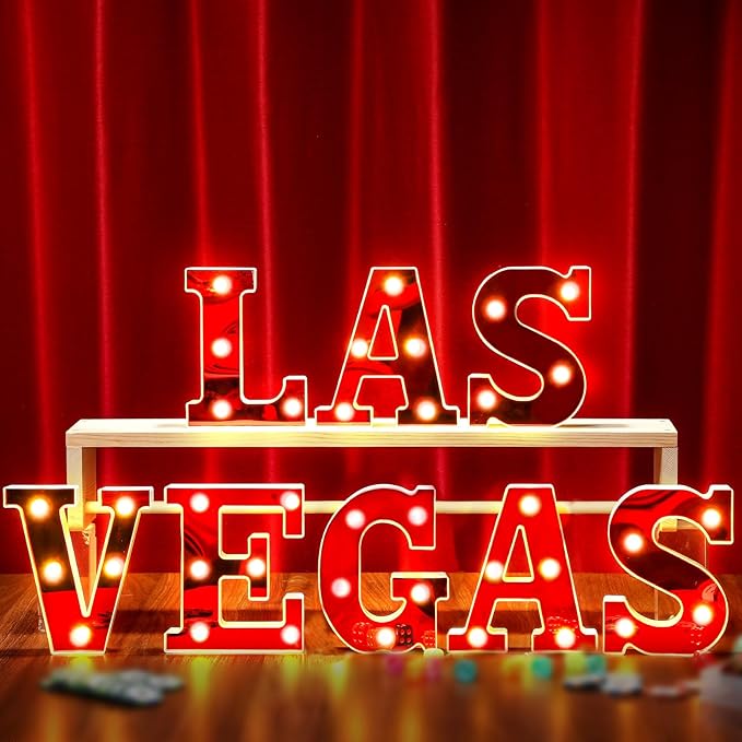 Las Vegas Light up Letters Sign Party Decorations Battery Powered Marquee Lighted Sign LED Alphabet Letter Lights for Night Party Tabletop Decor Supplies
