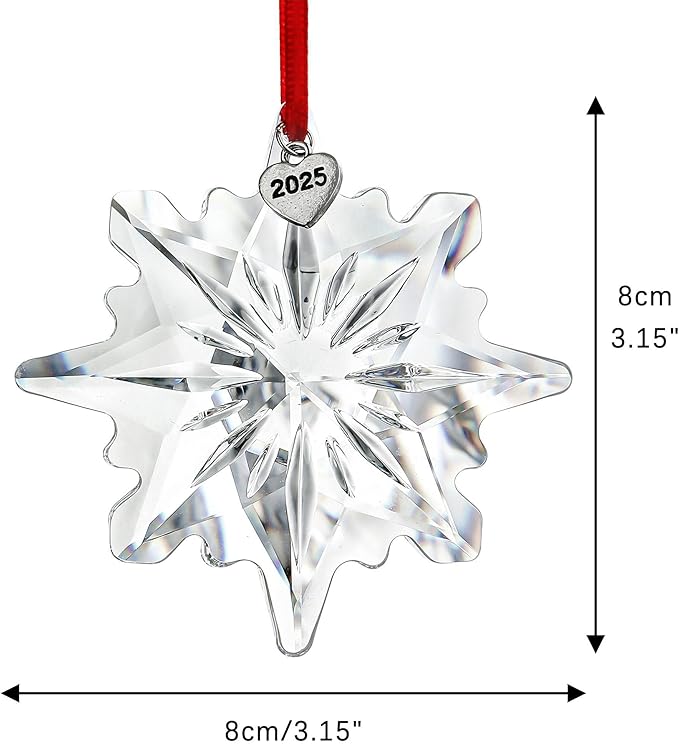 2025 Clear Crystal Snowflake Ornaments for Christmas Tree 3.15" Glass Crystal Star Ornament for Tree