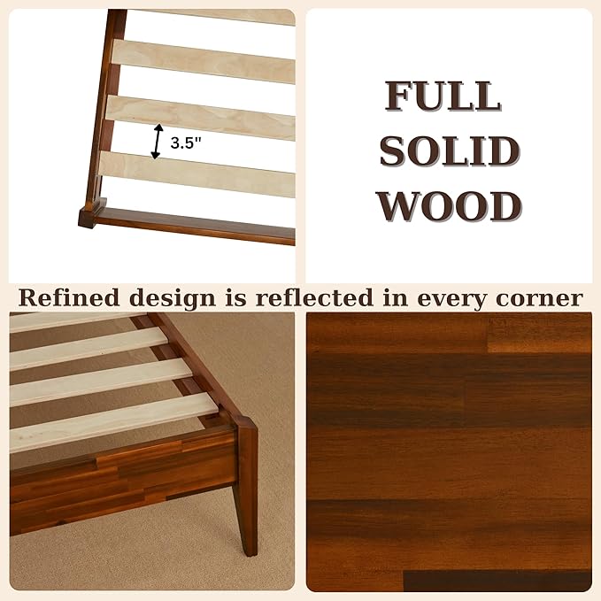 Bme Selina King Bed Frame and Headboard - Handcrafted Paper Cord Headboard, 12-Slat Support, No Box Spring Needed - Easy Assembly, Dark Chocolate