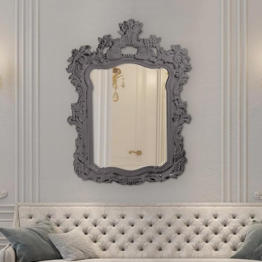 Howard Elliott Turner Large Ornate Mirror, Charcoal Gray Ornate Mirror Beveled Edges Rectangular Vanity Mirror with Baroque Scroll Pattern for Bedroom, Living Room, Bathroom & Entryway, 56 x 42 Inch