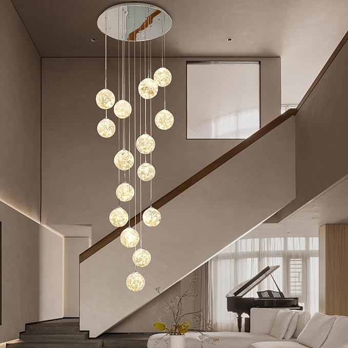 15-Light Foyer Chandeliers for High Ceilings LED Staircase Chandelier Large Chandeliers for High Ceilings, Entryway Modern Lighting Fixture Villas and Stairs, Adjustable Length 23" W x100 H,75W