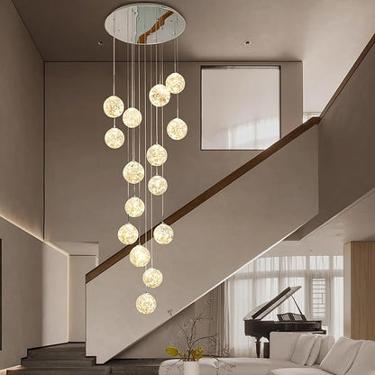 15-Light Foyer Chandeliers for High Ceilings LED Staircase Chandelier Large Chandeliers for High Ceilings, Entryway Modern Lighting Fixture Villas and Stairs, Adjustable Length 23" W x100 H,75W