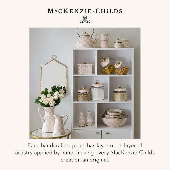 MACKENZIE-CHILDS Everyday Oval Casserole Baker, Cute Oven Baker, Small, Pink-and-White Rosy Check