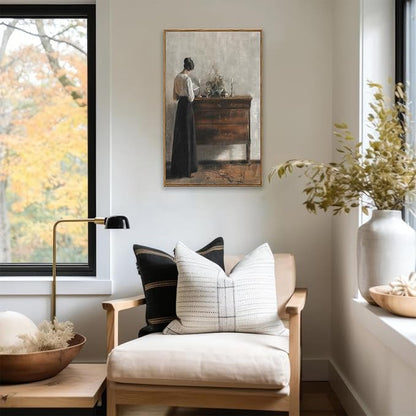 KBKBART Vintage Wall Decor Art Print, Framed Canvas Wall Art Mid-Century Lady Classical Women Painting Picture, Vintage European Portrait Painting for Bedroom Bathroom Decor Wall Art(16"x24")