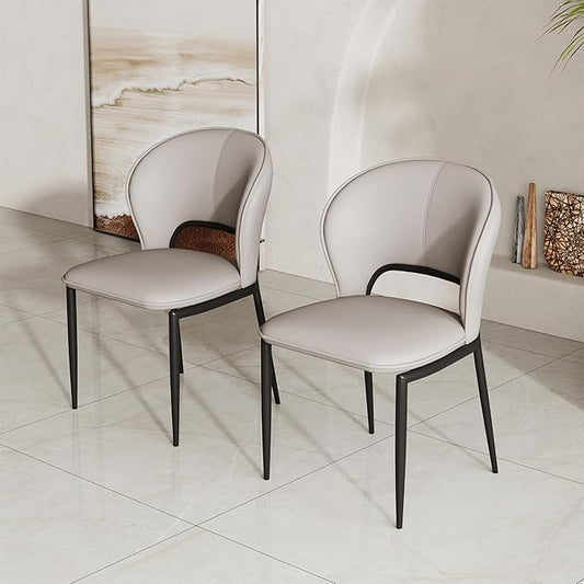 Modern Dining Chairs Set of 2,PU Leather Kitchen Chairs with Back,Kitchen Armless Side Chair Black Metal Legs for Living Room, Dinning Room Restaurant Grey