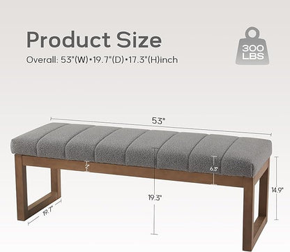 52.7" Bedroom Bench for End of Bed, Modern Upholstered Teddy Fabric Entryway Bench & Dining Bench, Footrest Stool Bench with Solid Wood Frame for Bedroom, Living Room (Light Grey)