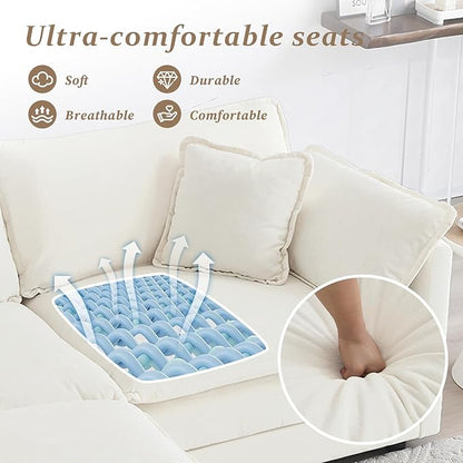 SoarFlash Chenille Sectional Sofa, Comfy L Shaped Modular Coush Sofa with Ottoman, Modern 2 Seat Couch Deep Seat Sofa Set for Living Room,White