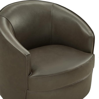 CHITA Genuine Leather Swivel Barrel Chair, Modern Comfy FSC Certified Upholstered Leather Accent Chair for Living Room, Fully Assembled, Mink Brown
