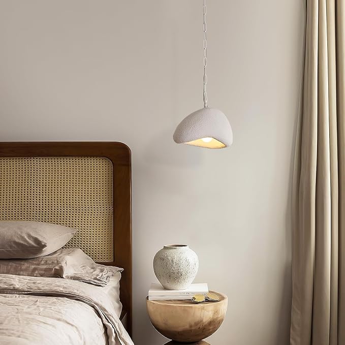 Wabi Sabi Pendant Lights,11.8in White Modern Pendant Light Resin Hanging Lamp Kitchen Island Lighting Modern Japandi Chandelier for Dining Room Bedroom Hallway Restaurant Foyer