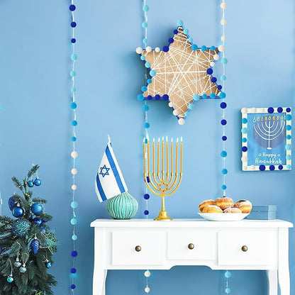 UPINS Blue Pom Poms Balls, 600 Pieces Pom Poms Mixed Sizes Pompoms for Chanukah Christmas Winter Summer Holiday Party Crafts Making DIY Holiday Decorations Supplies (4 Colors,3 Size)