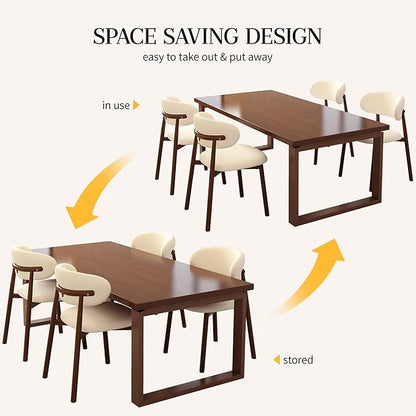 Kitchen Dining Chairs Set of 4 Modern Soft Linen Farmhouse Dining Room Chair with Metal Legs, Beige/Walnut